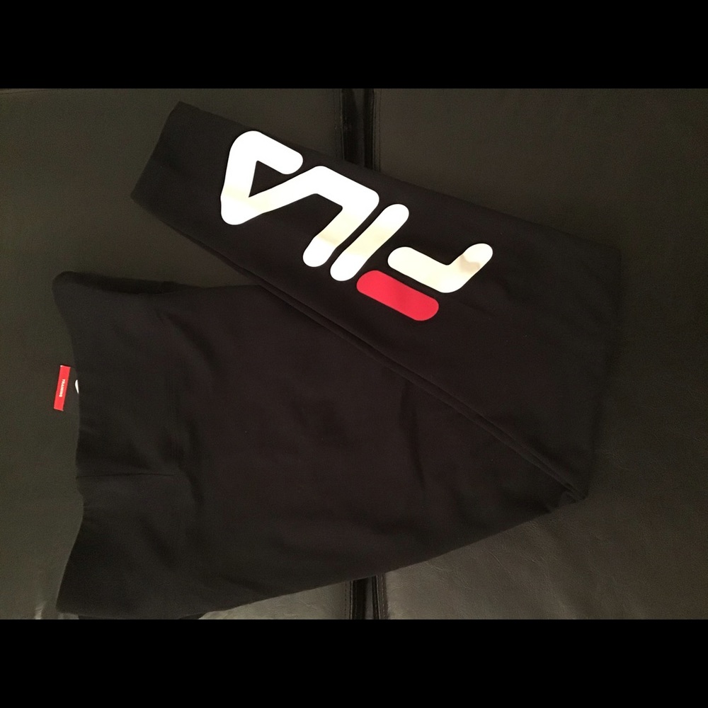 Fila Black Leggings with White and Red Logo